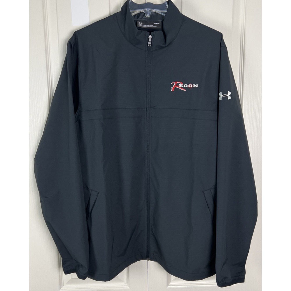 UA Mens Jacket Sz Large Recon Emblem Lightweight 1317221 Blk Water-Repellent D07